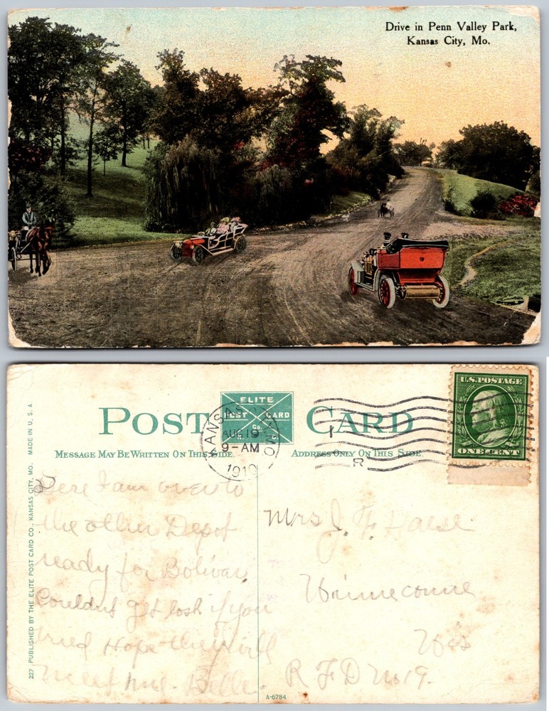 Drive in Penn Valley Park Kansas City MO Postcard 1909