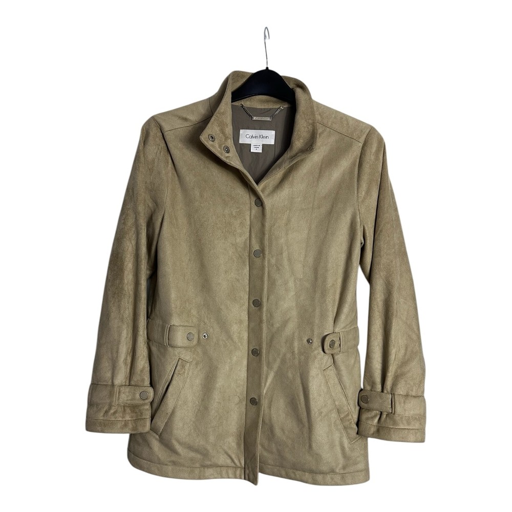 Calvin Klein Women's Beige Brown Faux Suede Popper Button Jacket Size S