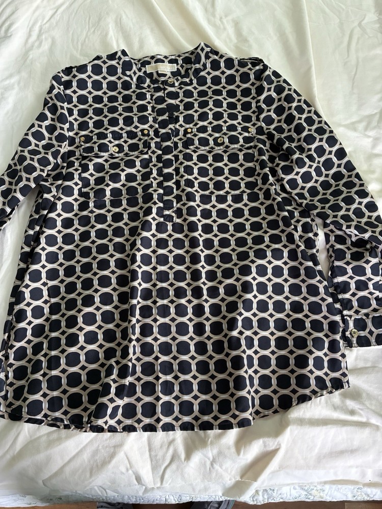 MICHAEL KORS LONG SLEEVE BLOUSE SUZE LARGE Black & Beige