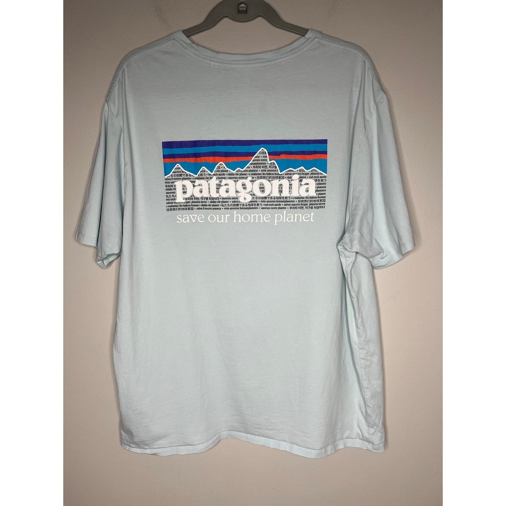 Patagonia Organic Cotton Logo Graphic T-Shirt Blue Save Our Home Planet Men's XL