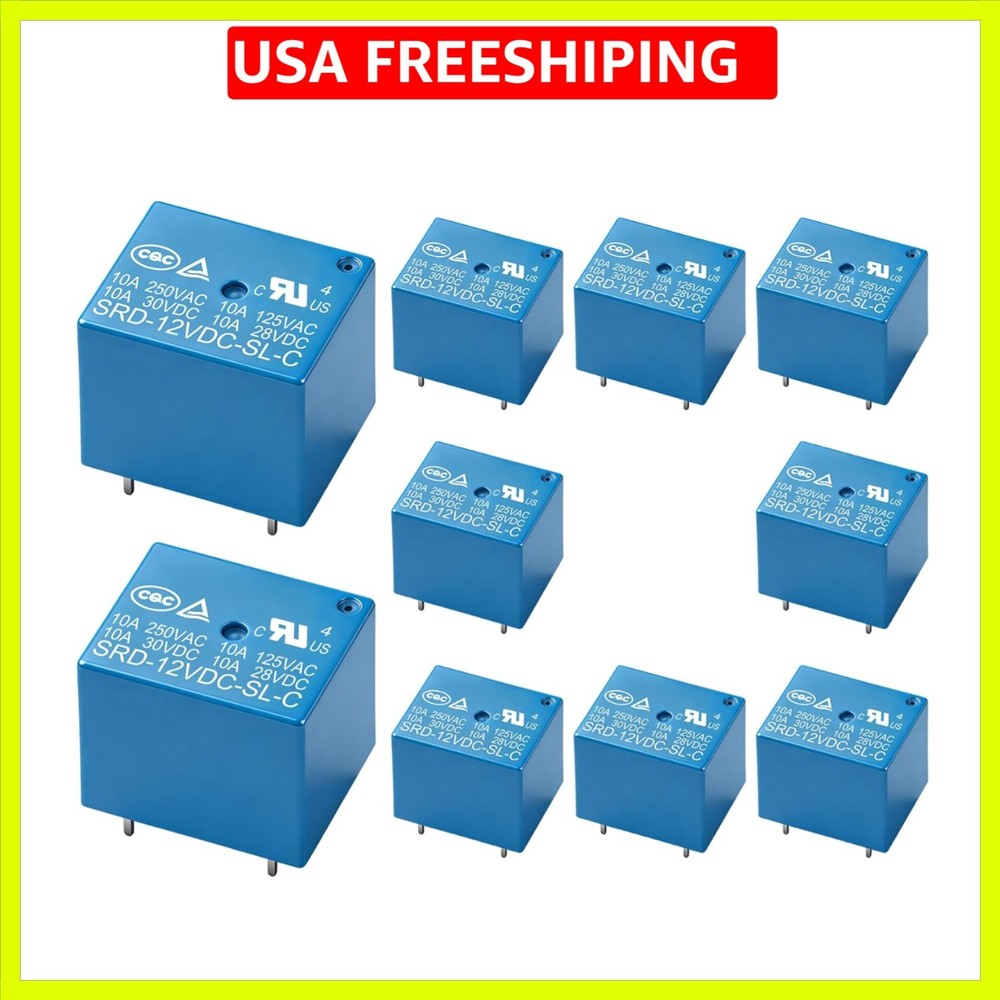 10Pcs PCB Power Relay , DC 12V Coil, 10A 250VAC, SPDT, 5 Pin, for Household A...