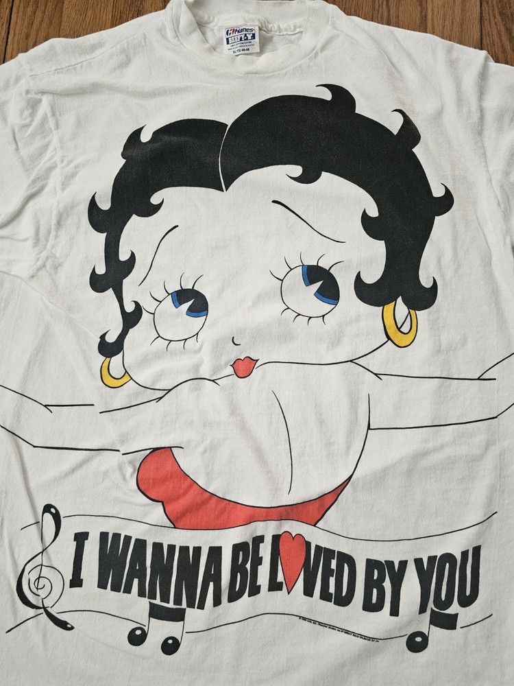 Vintage 90s Betty Boop I Wann Be Loved By You Wrap Around t Shirt XL White USA
