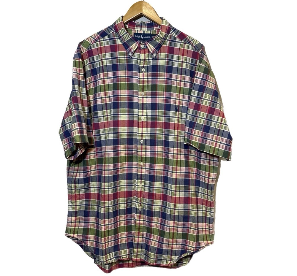 Ralph Lauren Shirt Mens 2XLT Multicolor Plaid Short Sleeve Classic Fit Casual