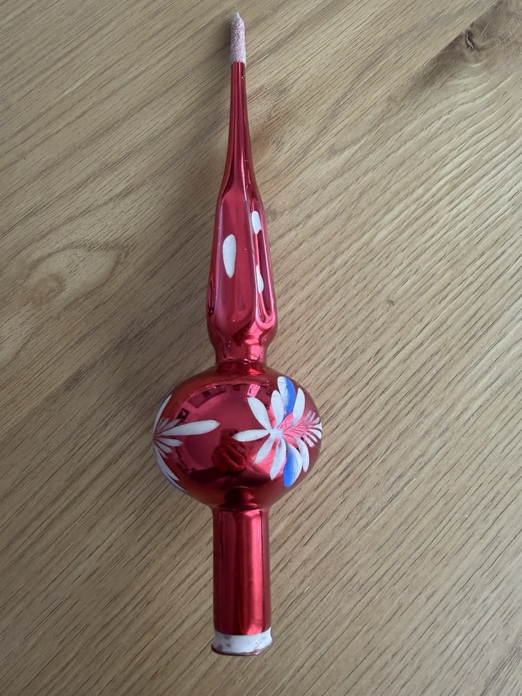 Vintage ? Glass Red Christmas Tree Topper Ornament