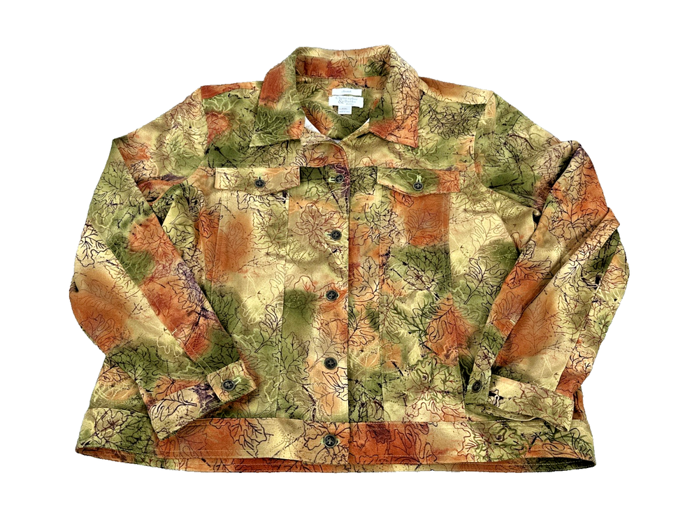 Christopher & Banks Women's  Floral Jacket Orange Green Petite XL Button Front
