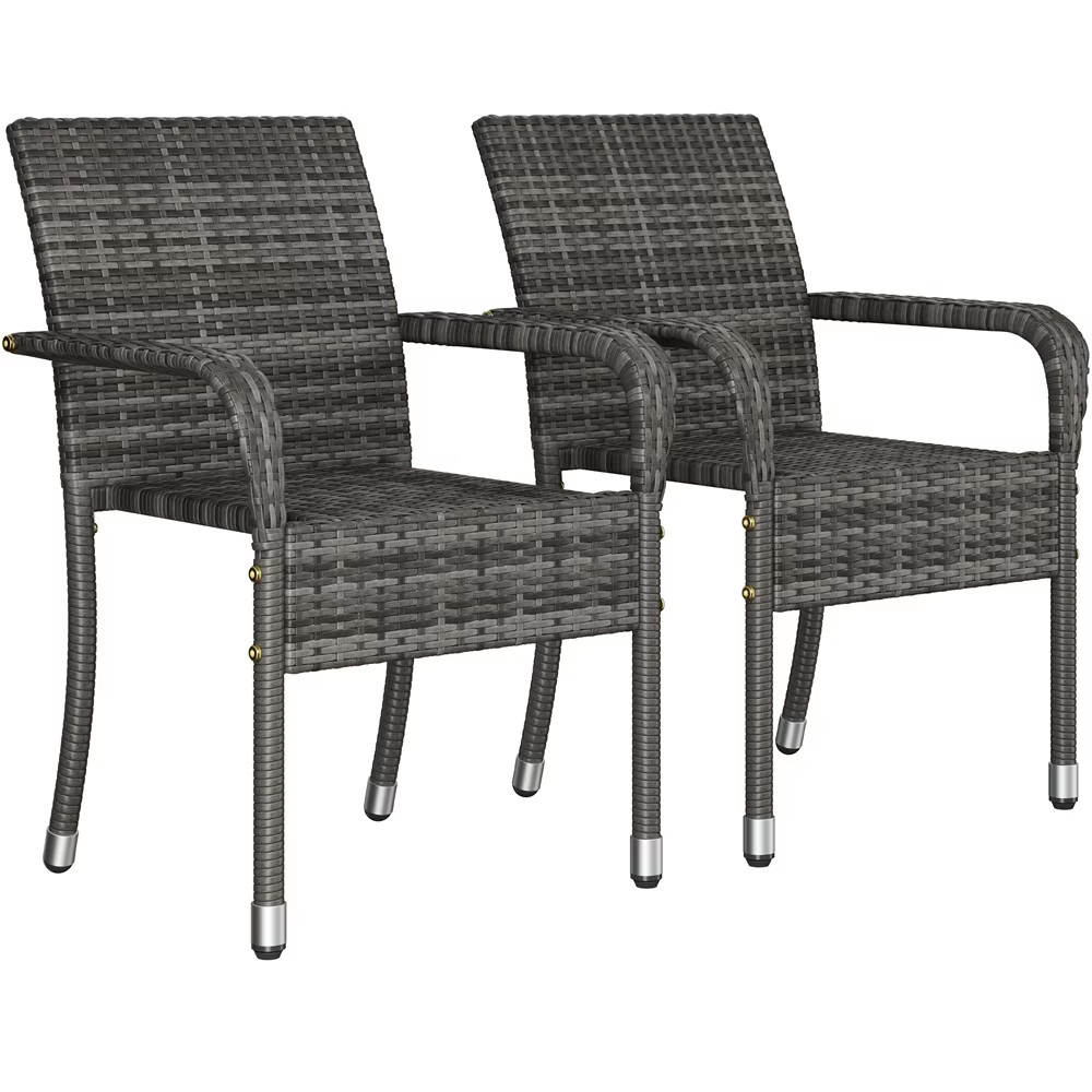 Renwick Outdoor Rattan Chair with Armrests, Set of 2, Gray