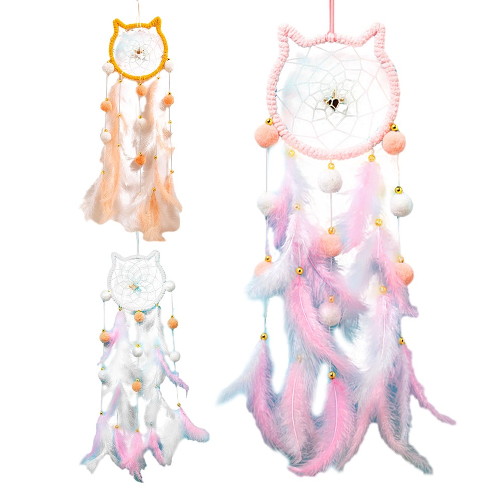 猫 ドリームキャッチャー 手作り羽 ペンダント 壁掛け 装飾 車 ホーム