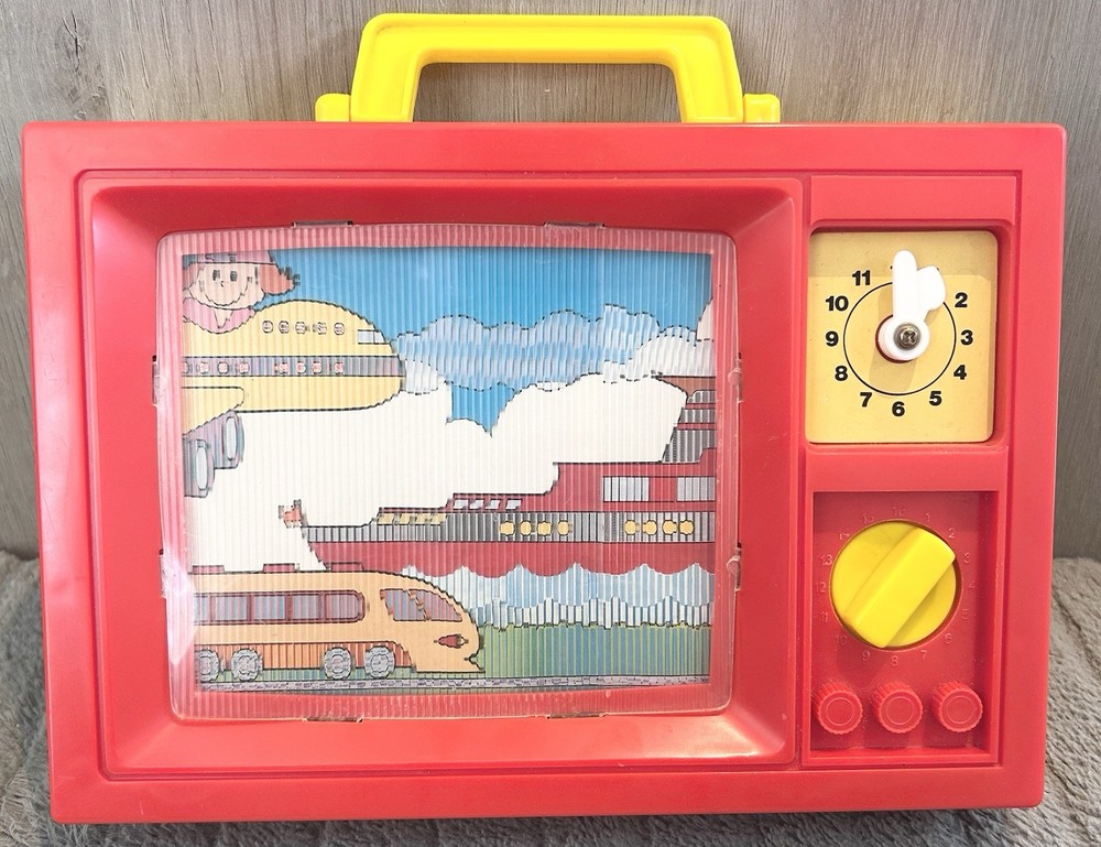 Vintage 1979 Wind-Up Musical Moving TV Toy with Blue Box