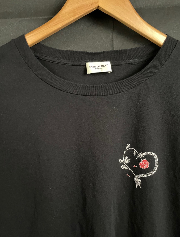 Saint Laurent Paris Snake Rose Graphic Print Black T-Shirt Men’s Designer Tee
