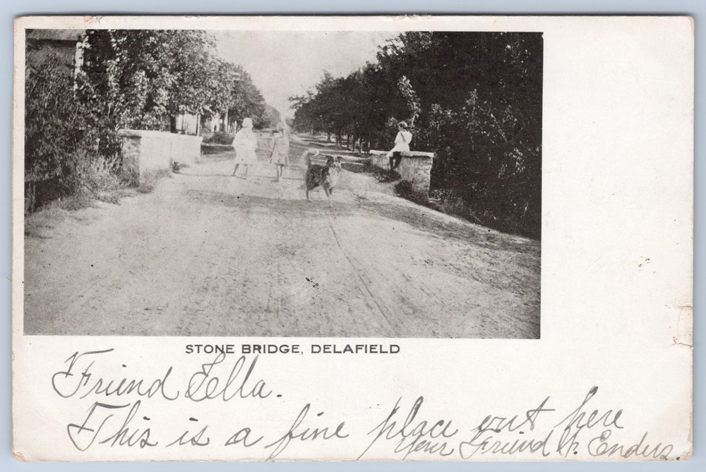 Wisconsin Delafield Stone Bridge Collie Dog and Children c1907 Postcard