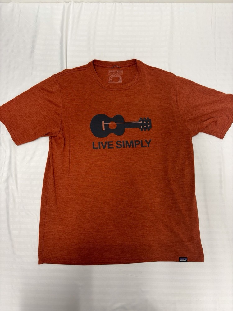 Patagonia Men's Capilene Cool Daily Orange Guitar Graphic Live Simply Sz. M EUC