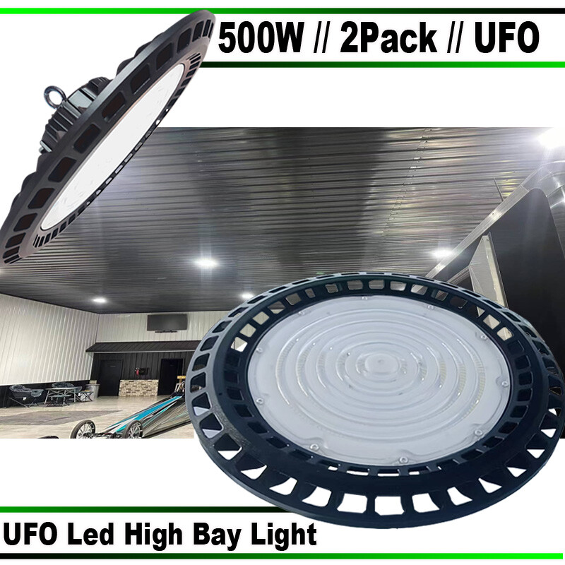2-Pack 500W LED UFO Shop Light for Warehouses, 6500K Commercial Fixtures