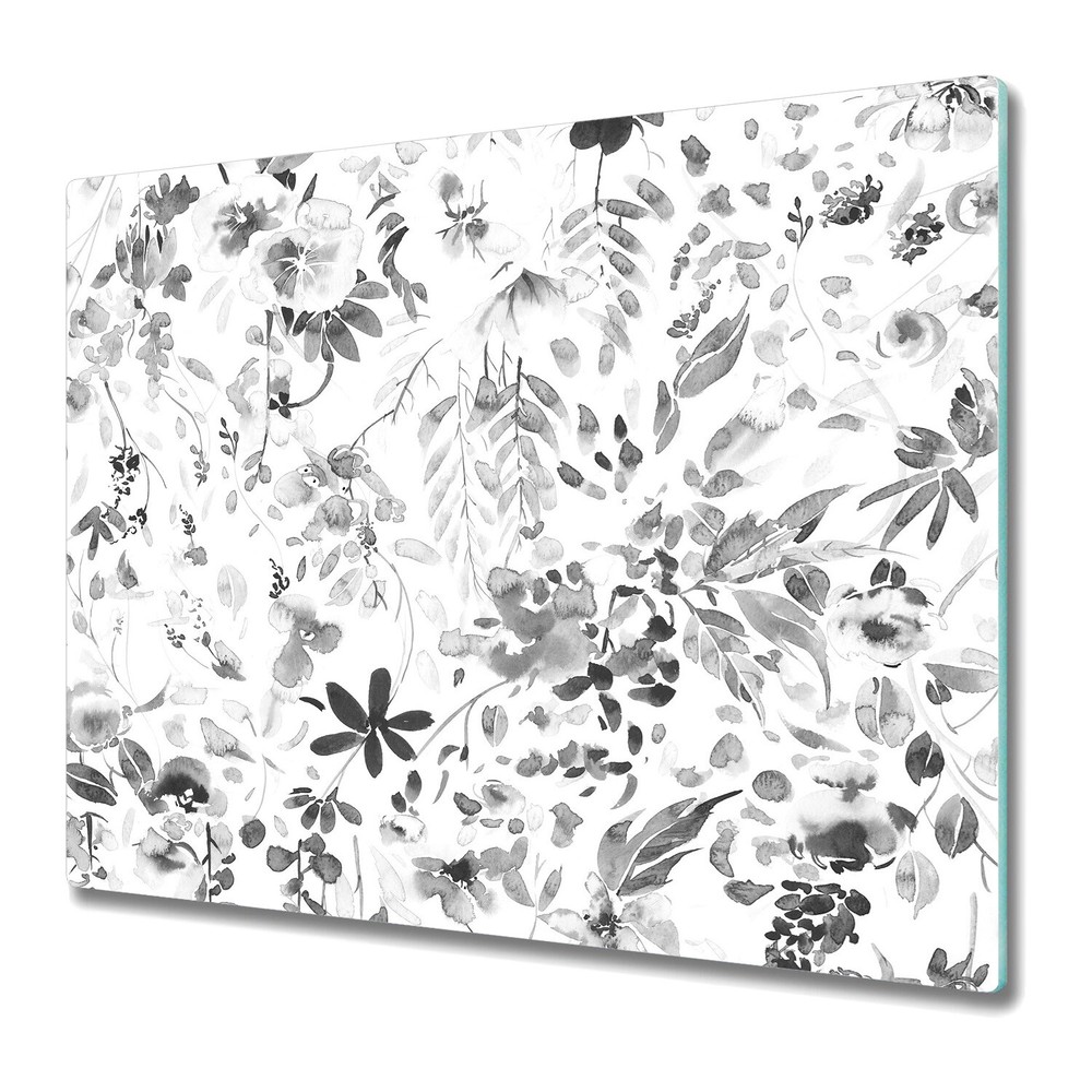 Serving Chopping Board Flowers hand painted Watercolour black and white 60x52