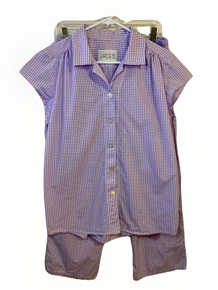 The Cat’s Pajamas Gingham Luxe Pima Capri Lavender Large 100% Cotton Peru