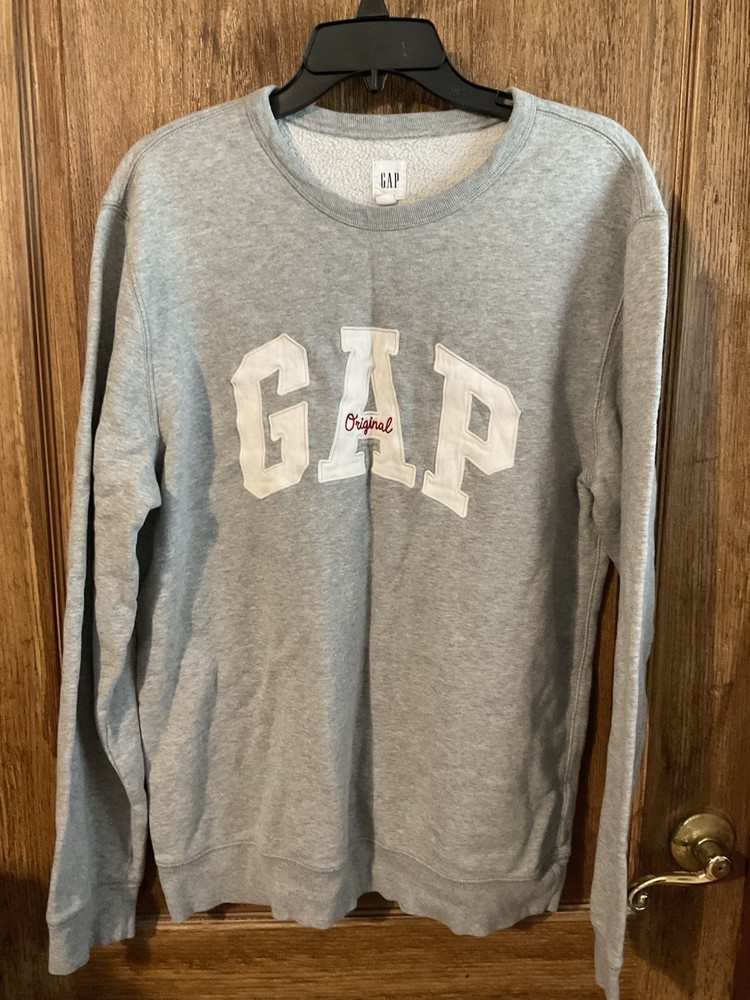 The Gap Grey Sweatshirt Crew Neck Pullover Striped Logo Women's Size Large