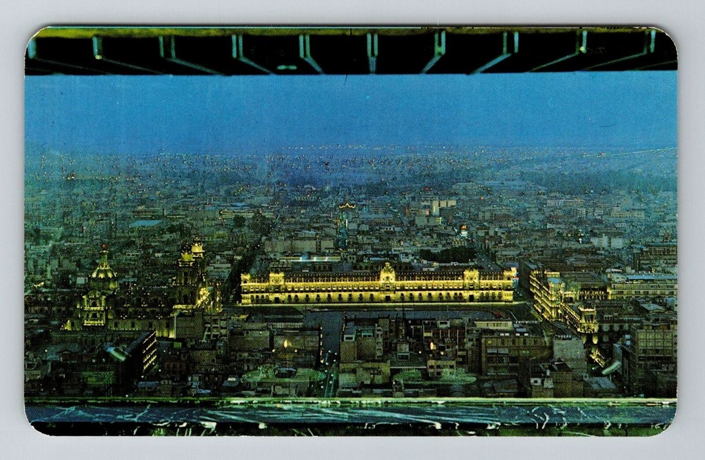 Mexico City-Mexico, Night View of Zocalo, Vintage Postcard