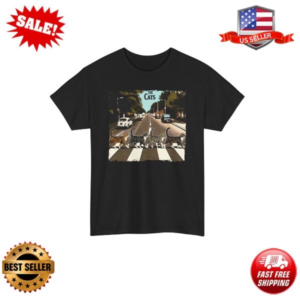 The Cats Abbey Road T-Shirt | Funny Cat Graphic Tee | Music Parody | S-5XL