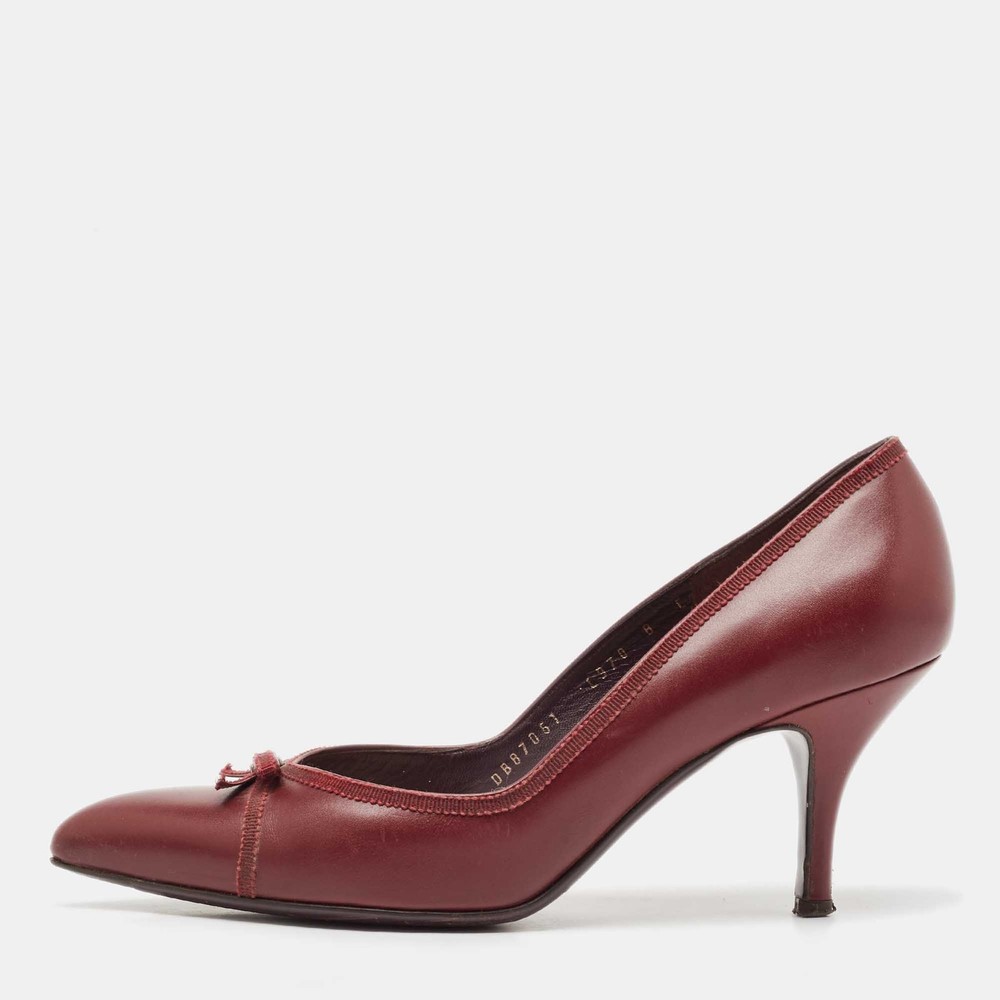 Salvatore Ferragamo Burgundy Leather Bow Pumps Size 38.5 EU