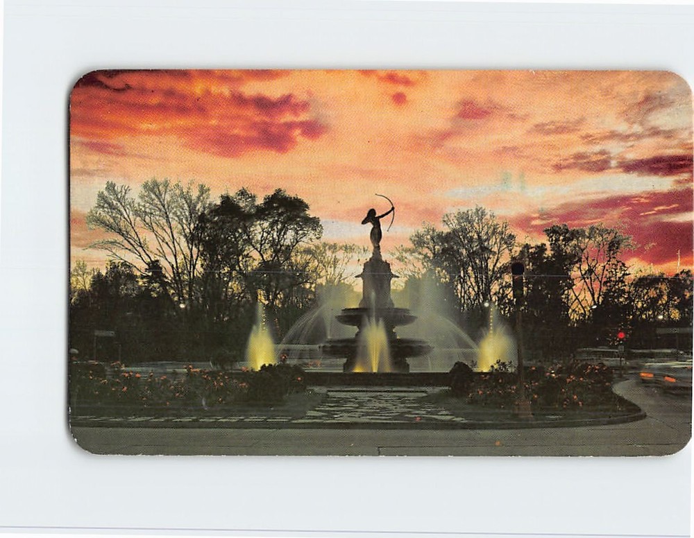 Postcard A pretty sunset silhouettes the Diana Fountain Mexico City Mexico