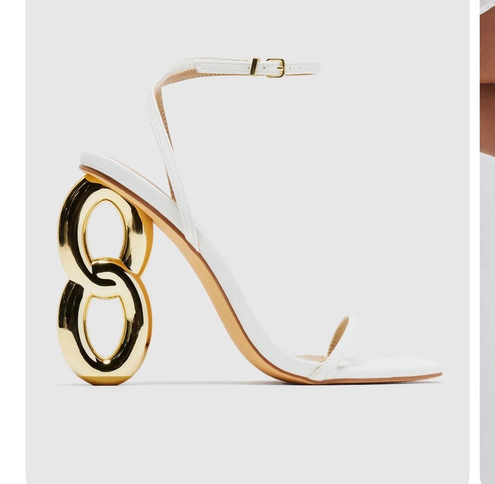 Women's 7.5 White Strappy Open Toe Party Heels for Wedding & Night Out