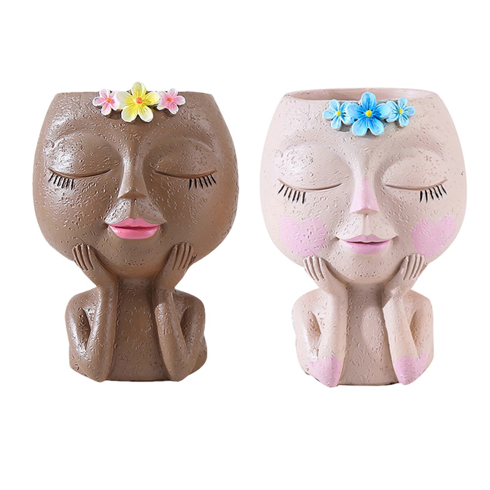 Face Head Flower Plant Resin Pot Succulent Planter Garden Indoor Outdoor Decor