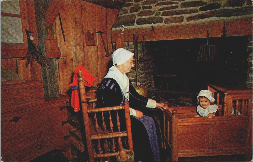 Plimoth Plantation Cradle Scene Pilgrim Plymouth Massachusetts  Postcard