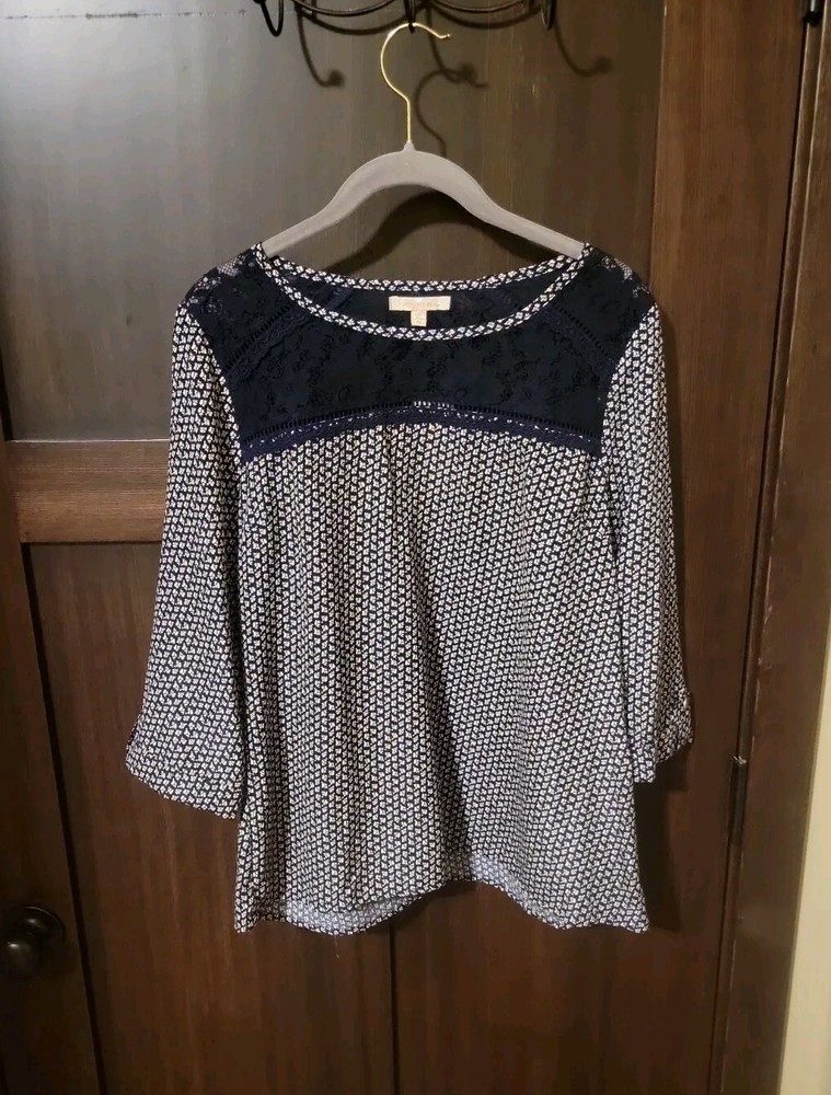 NWT Women's Navy Floral 3/4 Sleeve Tunic Top Blouse Size Medium NEW!