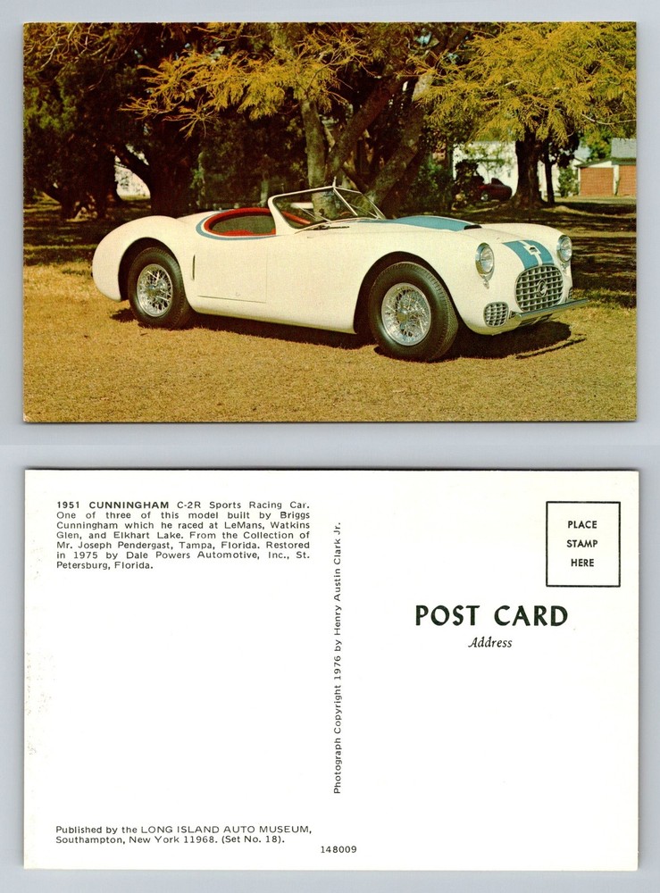 Southampton, NY-New York, 1951 Cunningham C-2R Sports Racer Vintage Postcard