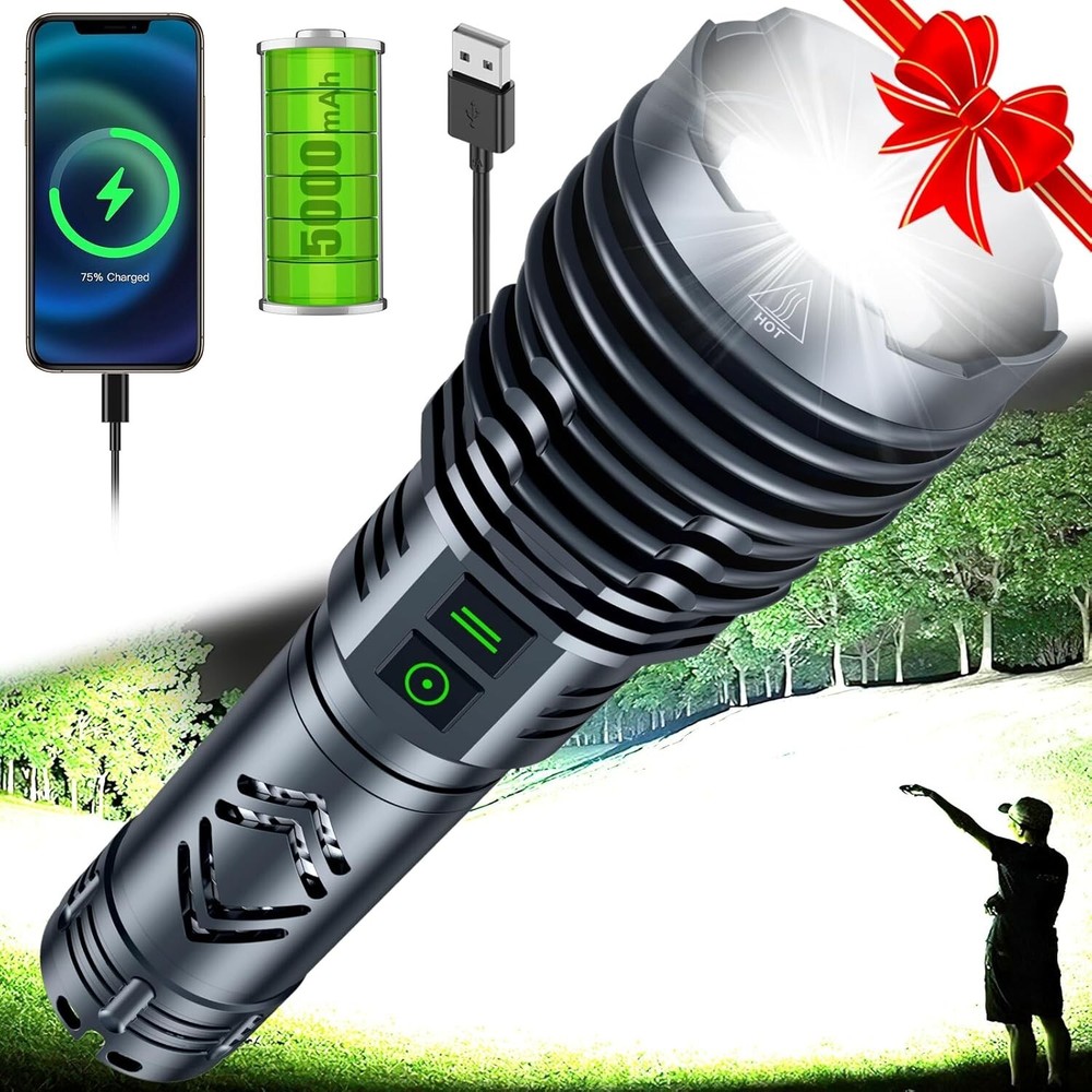 1500000 Lumens Rechargeable Waterproof Flashlight for Outdoor Adventures