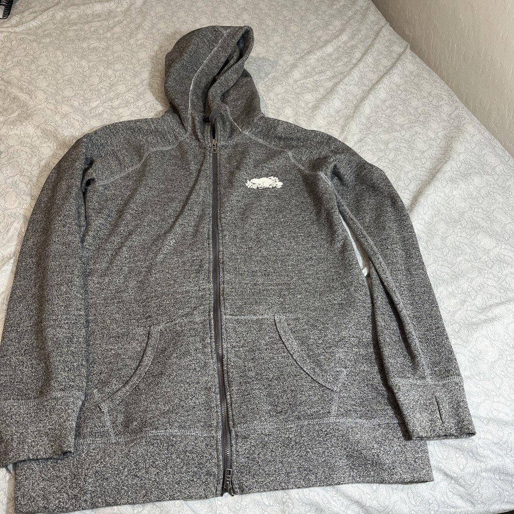 Roots Canada Women’s Full Zip Hoodie Gray Beaver Logo XL
