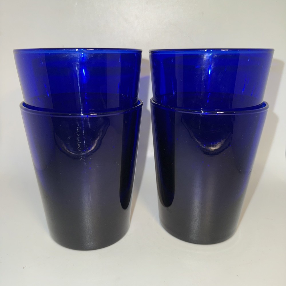 Vintage Libbey Cobalt Blue Flare Tumblers Set of 4 4.5” MCM Mid Century Glasses
