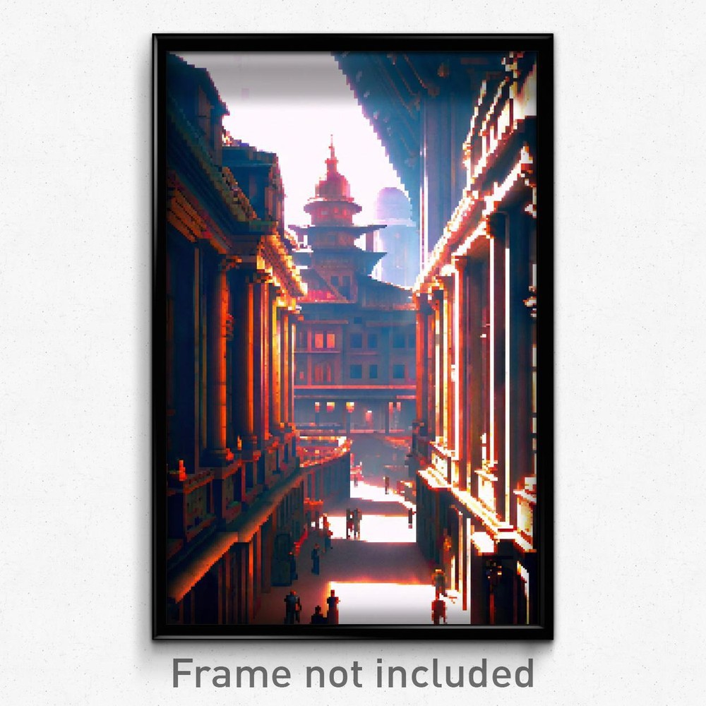 Pixel Art Poster - Crowded Architecture (8 Bit Psychedelic Video Game Print)