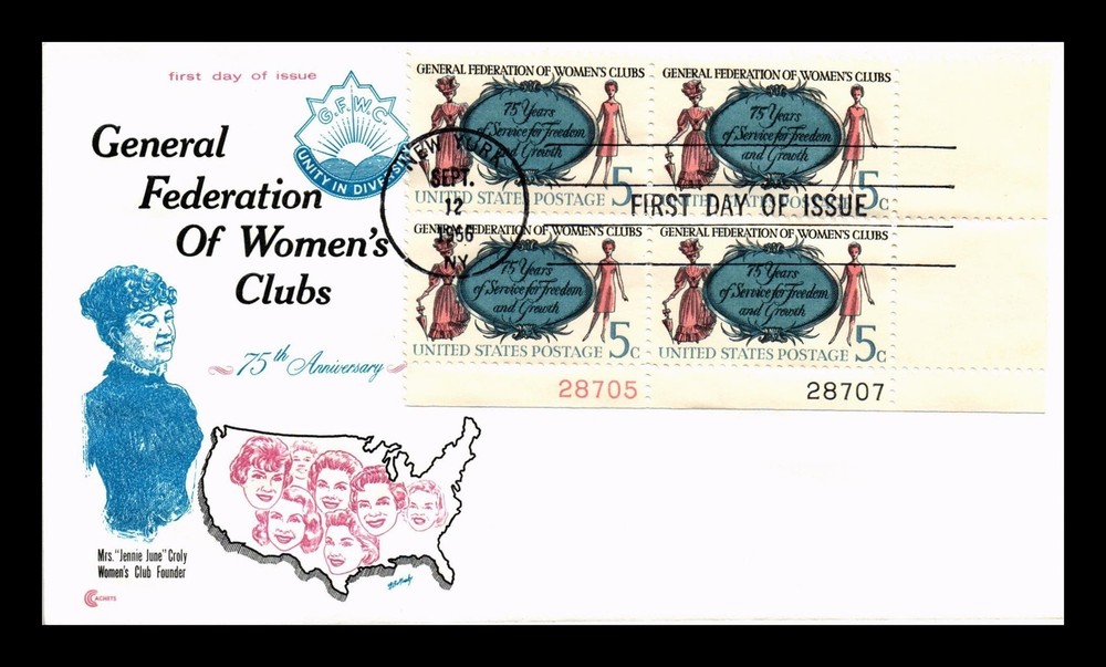 US COVER GENERAL FEDERATION OF WOMEN'S CLUBS FDC PLATE BLOCK COVER CRAFT CACHET