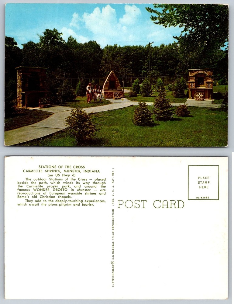 Munster, Indiana Carmelite Shrines Stations of the Cross Postcard Curteichcolor