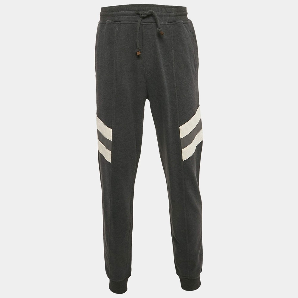 Brunello Cucinelli Grey Contrast Trimmed Joggers XL