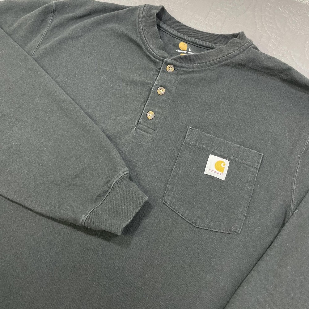 Carhartt Men's Original Fit Black Long Sleeve Henley Pocket Work Shirt Large