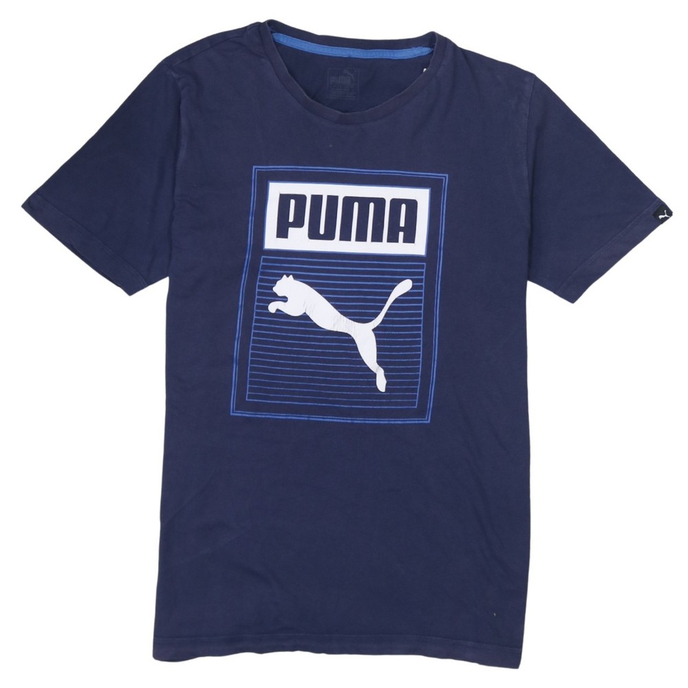 Puma Mens T Shirt Navy Blue Cotton Graphic Box Logo Short Sleeve Sports Tee S