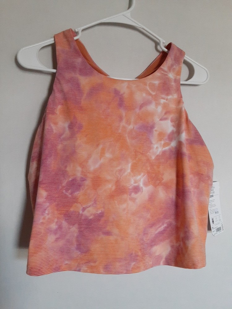 Athleta Tank Top Womens 2X Orange Tie Dye Conscious Textured Crop Sports Bra NWT