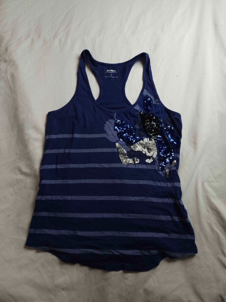 Express Tank Top Womens Small Purple Stripe Sequins Dreamweight Cotton Racerback