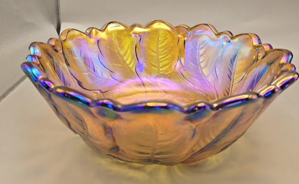 Marigold Vintage Footed Bowl Indiana Wild Amber Carnival Glass