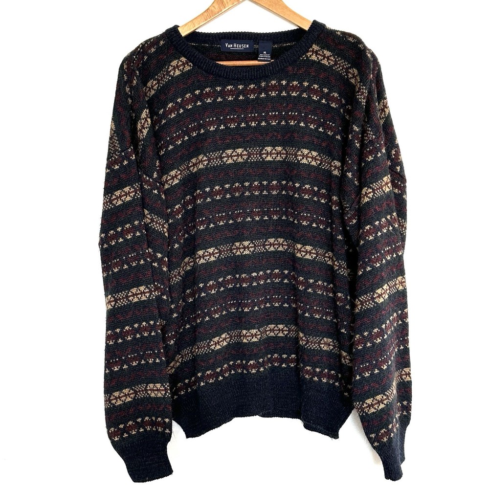 Van Heusen Sweater Men’s XL Geometric Acrylic Long Sleeve Pullover Crewneck