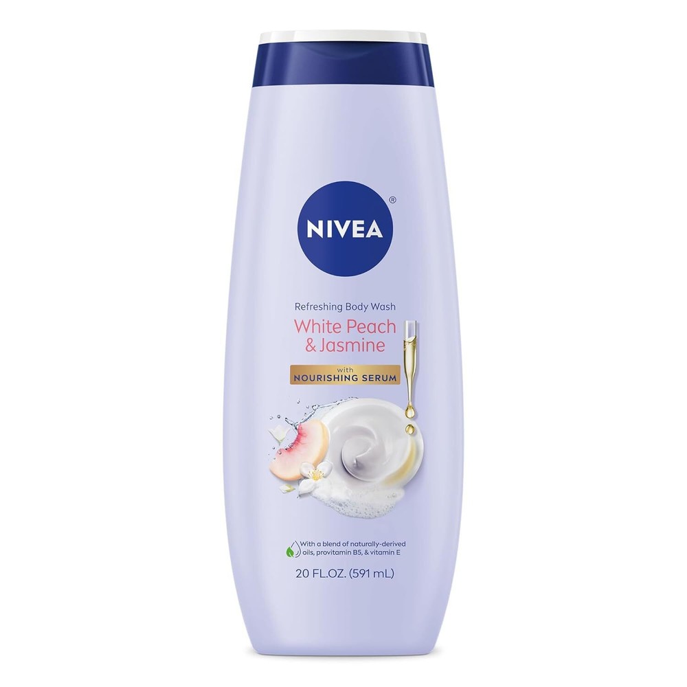 NIVEA Refreshing White Peach and Jasmine Body Wash with Nourishing Serum, Scente