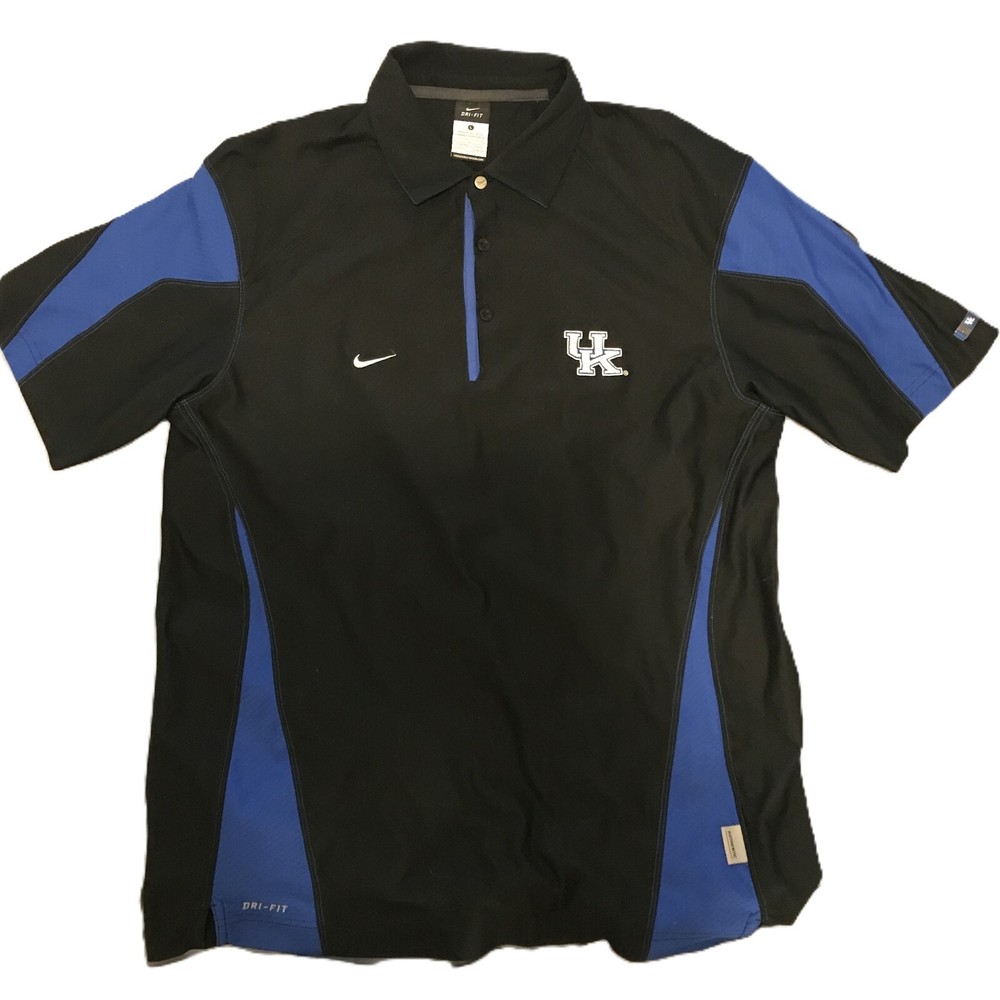 Nike University Kentucky Polo Shirt Men's Large Black Blue UK Logo Dri-Fit Golf