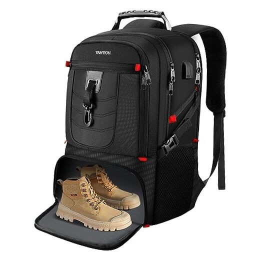 18.4in Black Travel Laptop Backpack with Shoe Compartment and USB Port