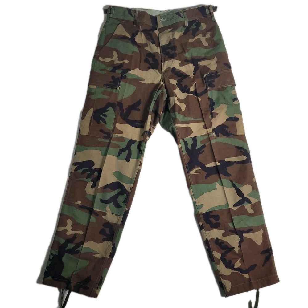 VTG BDU Military Issue Pants Trousers Woodland Camo Baggy Cargo Large Long
