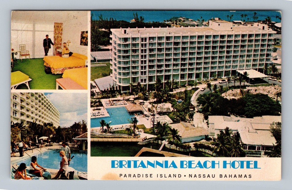 Bahamas- Nassau Britannia Beach Hotel Paradise Island Postal Vintage Postcard