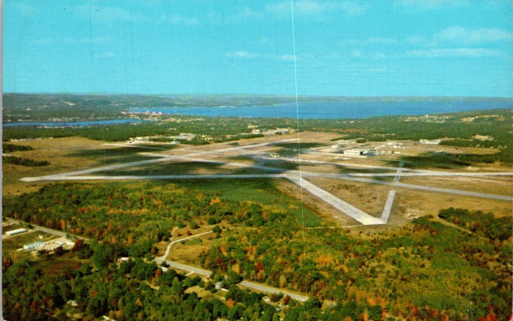 Vintage Traverse City Michigan Cherry Capitol Airport Aerial View Postcard 25204
