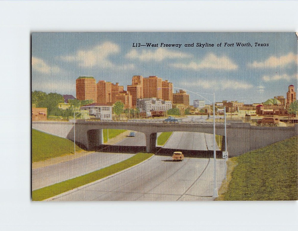 Postcard West Freeway & Skyline Of Fort Worth Texas