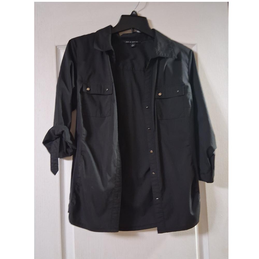 Zac & Rachel Women's Black Cotton Button-Up Long Sleeve Blouse Size L
