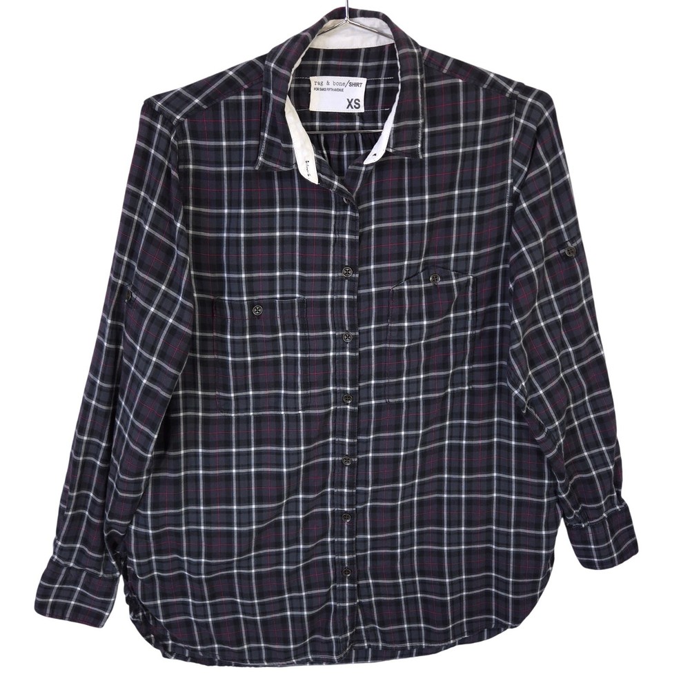 Rag & Bone Shirt Womens XS Plaid Side Pockets Roll Tab Long Sleeve Button Up Top